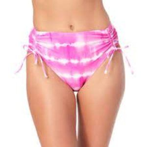 California Waves Juniors Bikini Swim Bottom Hi Waist Pink Tie Dye Jr M Side Ties
